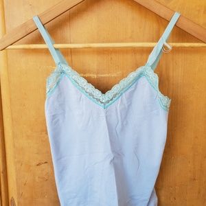 Baby blue tank with teal lace detail